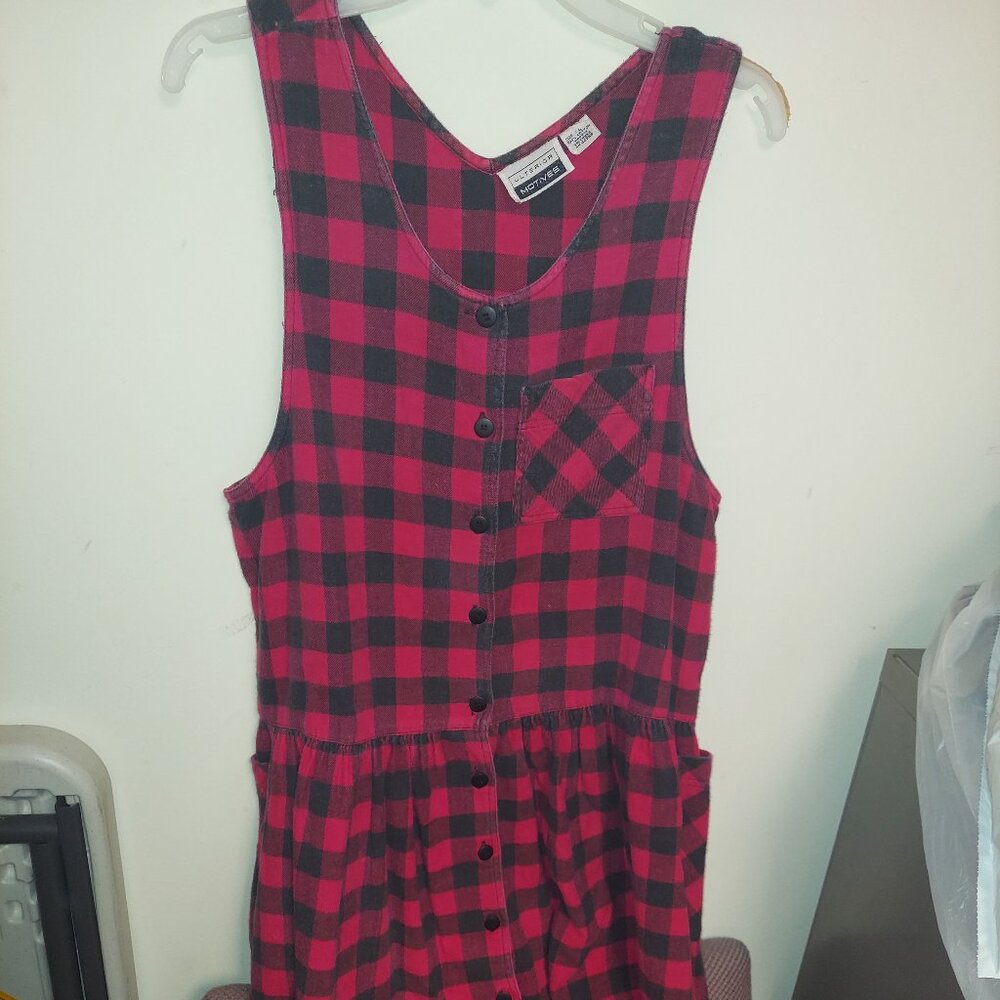 FLANNEL DRESS Ulterior Motives Large Plaid Cottage Sleeveless Women red black